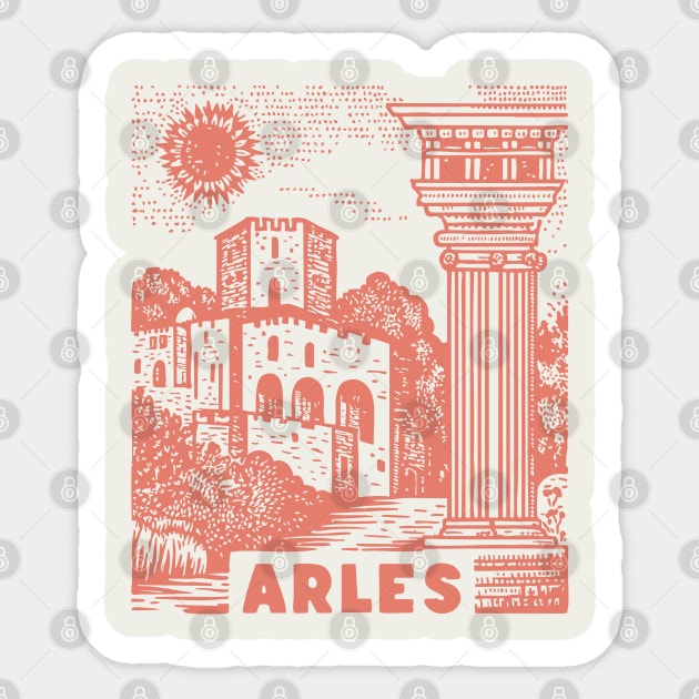 Arles Roman Architecture Vintage Travel Poster Art Sticker by TuncGK
